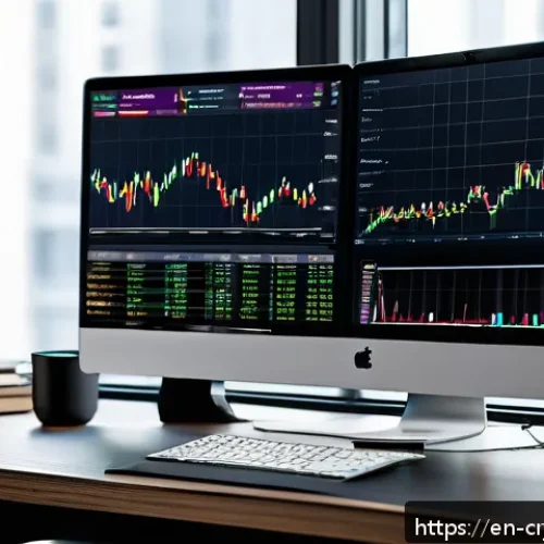 Home 17 암호화폐 환전 시 주의사항 - A modern, sleek cryptocurrency trading desk setup featuring multiple high-resolution monitors displa...