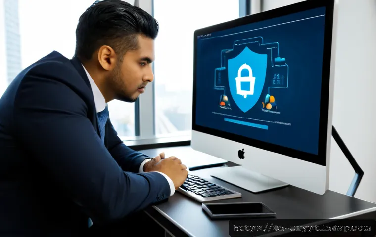 Home 17 암호화폐 보안 정책 및 절차 수립 - Photorealistic cybersecurity policy planning scene in a modern American financial office, diverse co...