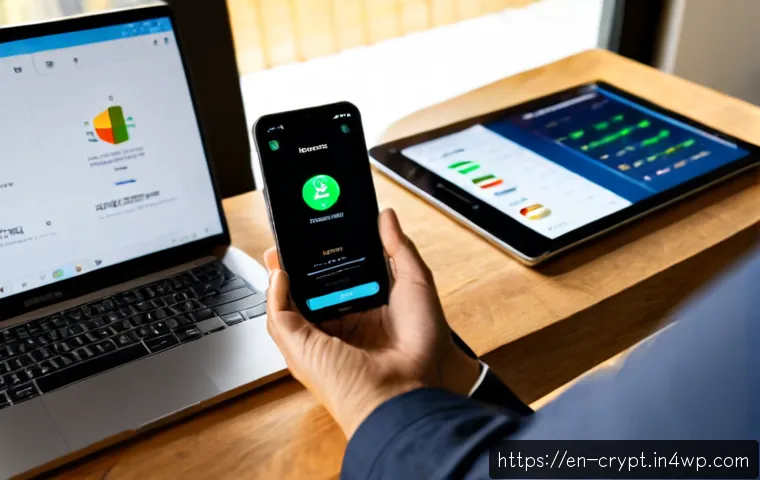 신뢰할 수 있는 암호화폐 지갑 추천 - Photorealistic secure cryptocurrency wallet concept, a mature adult using a sleek unbranded hardware...